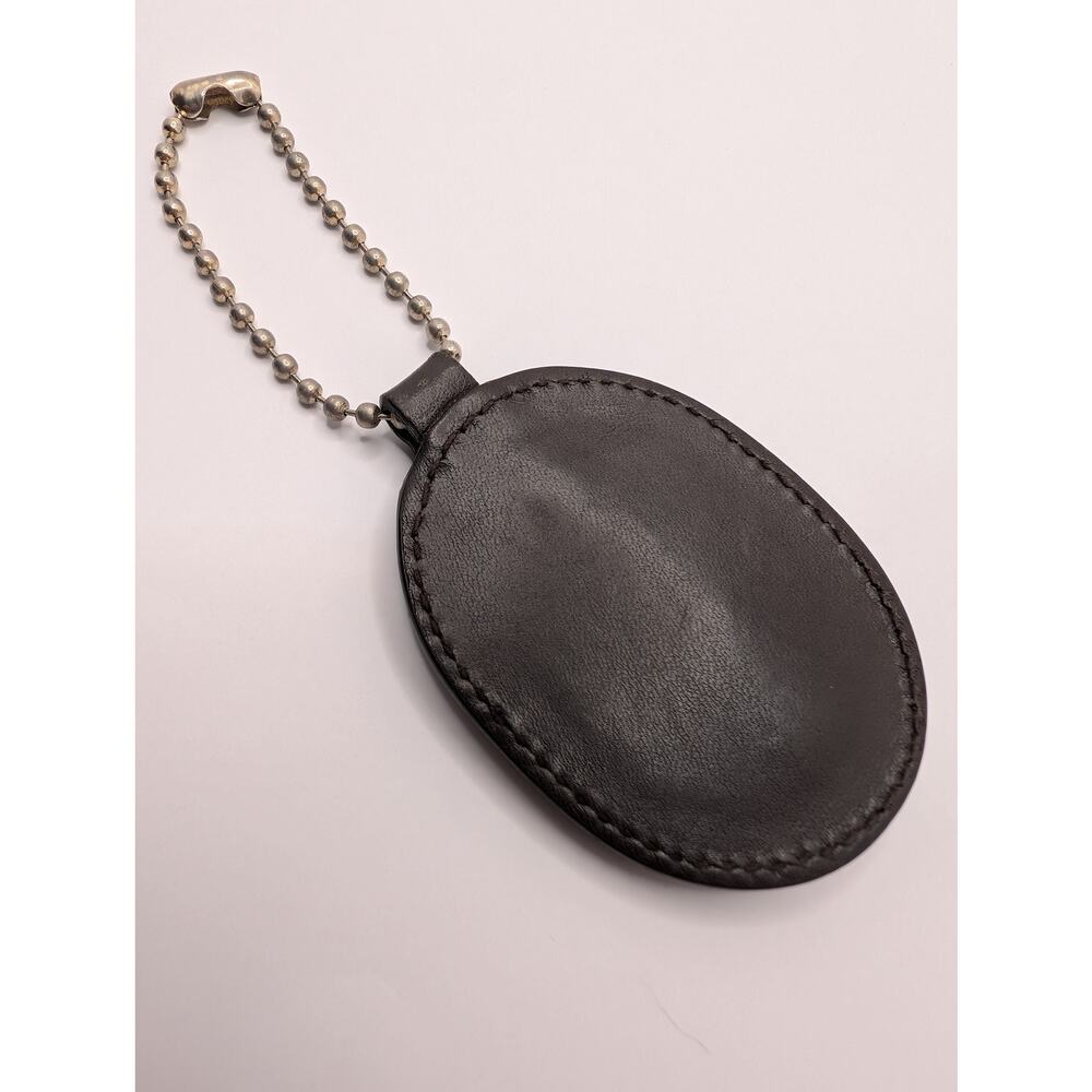 Gucci Interlocking GG Leather Oval Keychain Bag Charm Black Silvery Gold Tone - Picture 4 of 6